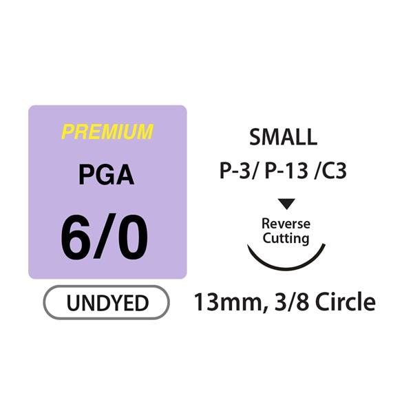 Unify Premium + Suture 6-0 18" PGA Braided P-3/P-13/C3 Undyed 12/Bx