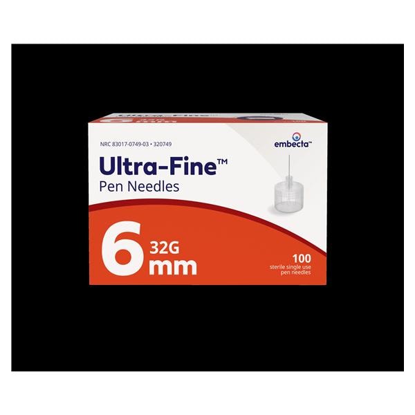 Ultra-Fine Diabetes Pen Needle 32gx6mm Clear Non-Safety 100/Bx