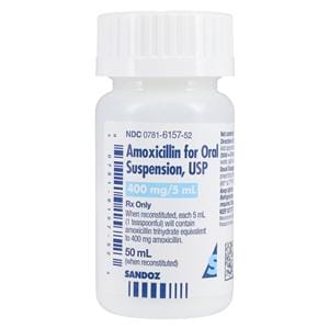 Amoxicillin Oral Suspension 400mg/5mL Fruit Bottle 50mL Each