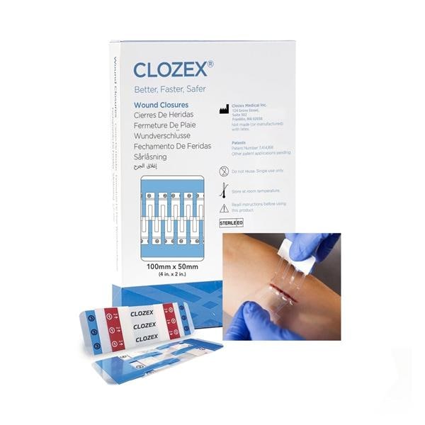 Clozex Wound Closure Device PU/Poly/Med Grd Acrlc 4x2" Clr 10/Bx