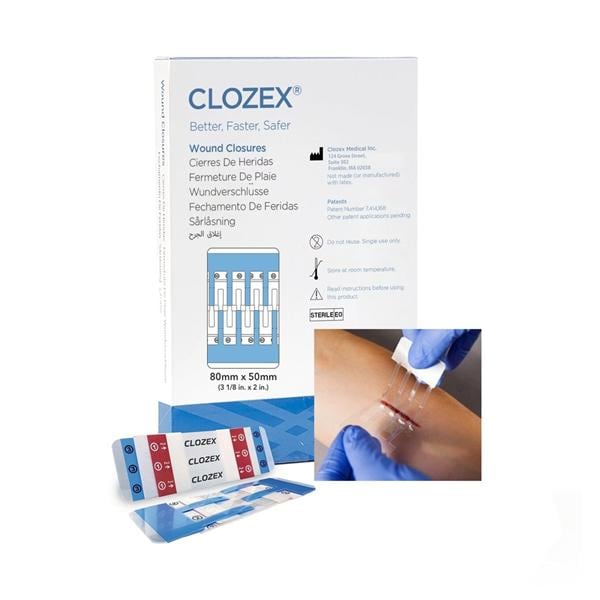 Clozex Wound Closure Device PU/Poly/Med Grd Acrlc 3-1/8x2" Clr 10/Bx