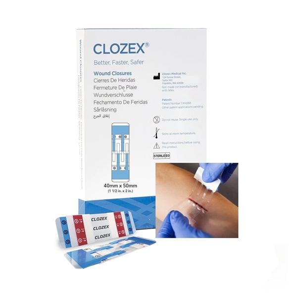 Clozex Wound Closure Device PU/Poly/Med Grd Acrlc 1-1/2x2" Clr 10/Bx