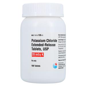 Potassium Chloride Extended-Release Tablets 20mEq Bottle 100/Bottle Each