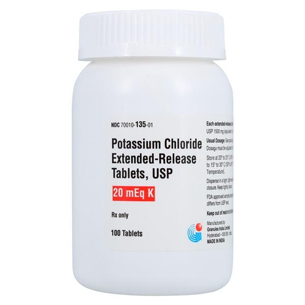 Potassium Chloride Extended-Release Tablets 20mEq Bottle 100/Bottle Each