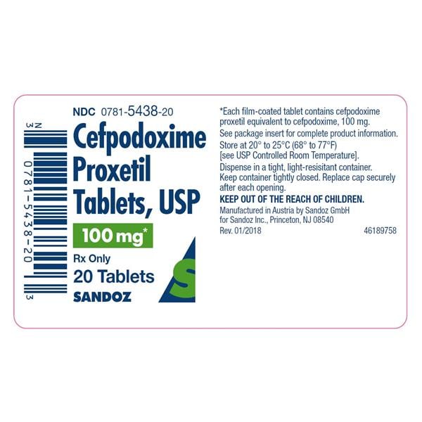 Cefpodoxime Proxetil Tablets 100mg Bottle 20/Bottle Each