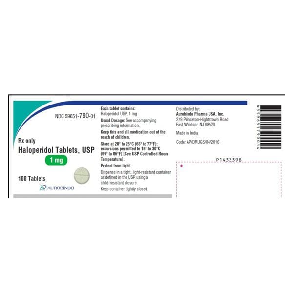 Haloperidol Tablets 1mg Bottle 100/Bt Each