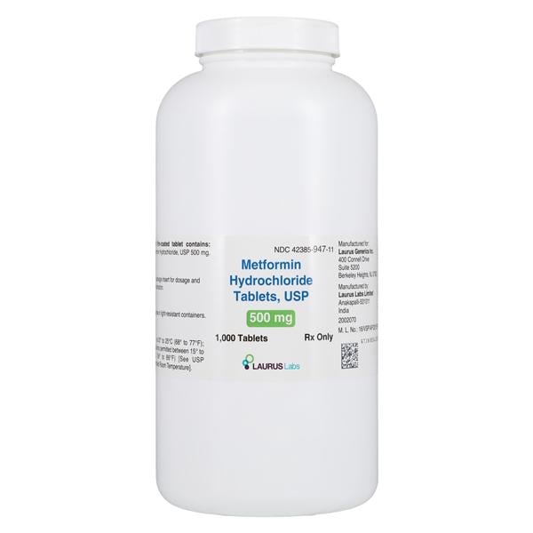 Metformin HCl Tablets 500mg Bottle 1000/Bottle Each