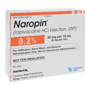 Naropin Injection 0.2% 2mg/mL Preservative Free Ampule 10mL 5/Pac...