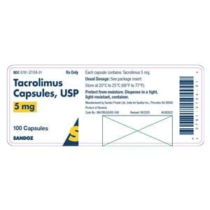 Tacrolimus Capsules 5mg Bottle 100/Bottle