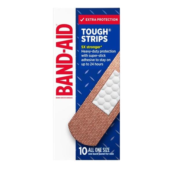 Band-Aid Tough-Strips Adhesive Bandage Fabric One Size Tan Sterile 10/Bx