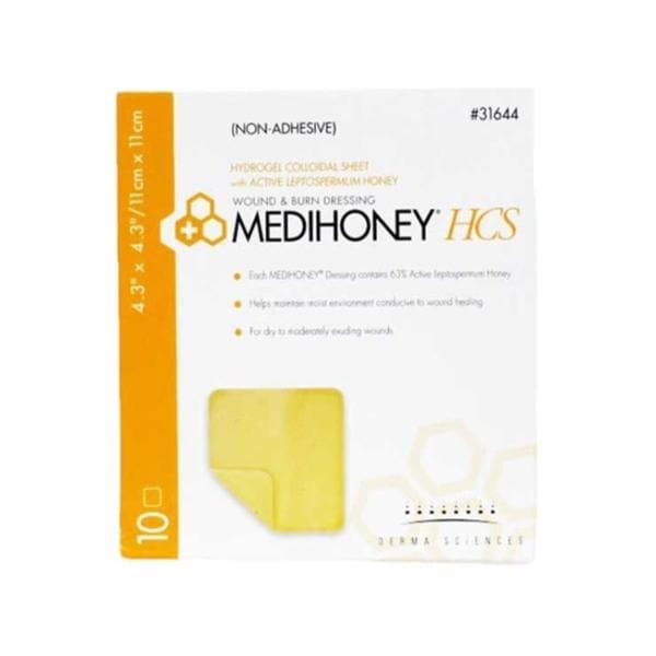 MediHoney HCS Polymer Pad Dressing 4-3/10x4-3/10" Square HCS Sheet Non-Adhesive