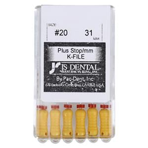 Hand K-File Plus 31 mm Size 20 Stainless Steel Yellow 0.02 6/Bx