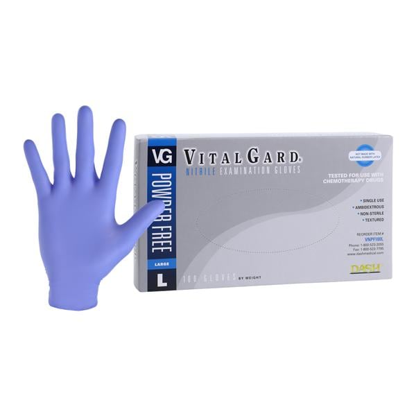 VitalGard Nitrile Exam Gloves Large Blue Non-Sterile, 10 BX/CA