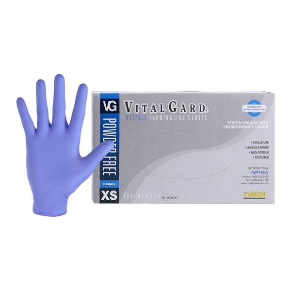 VitalGard Nitrile Exam Gloves X-Small Blue Non-Sterile, 10 BX/CA