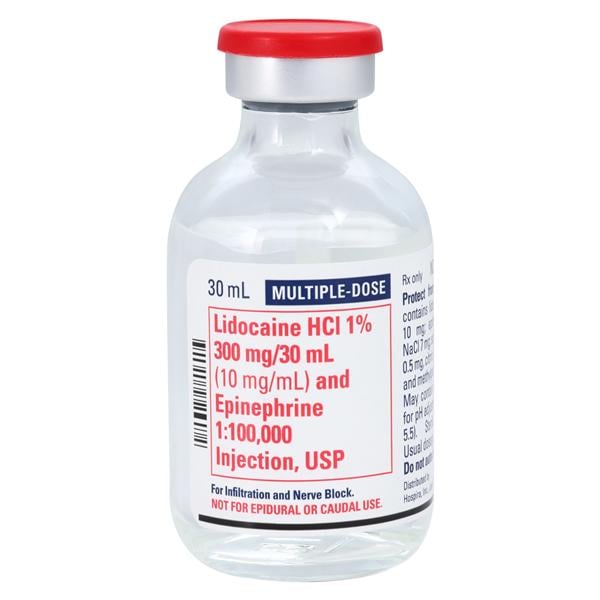Lidocaine HCl Epinephrine Injection 1% 1:100,000 MDV 30mL Each