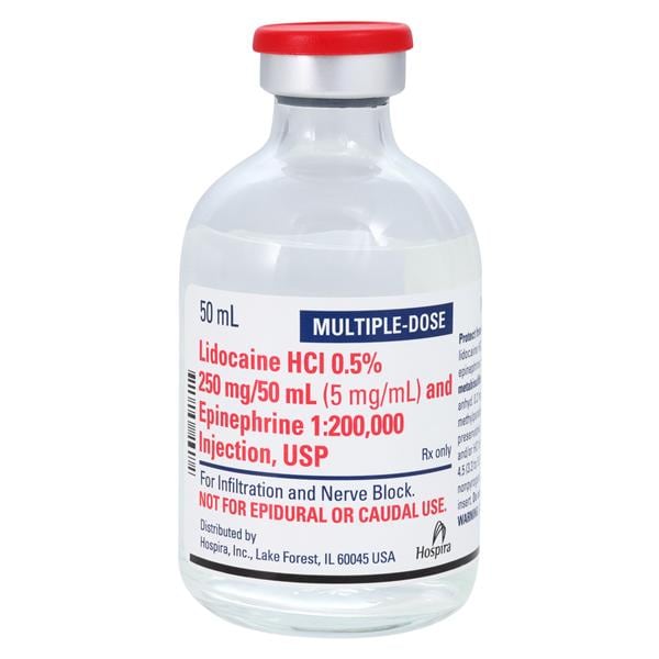 Lidocaine HCl Epinephrine Injection 0.5% 1:200,000 MDV 50mL Each
