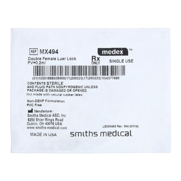 Luer-Lock Adapter/Connector 2 Female Luer Lock 100/Ca