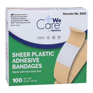 DynaSafety Adhesive Bandage Plastic 3/4x3" Sheer Sterile 100/Bx