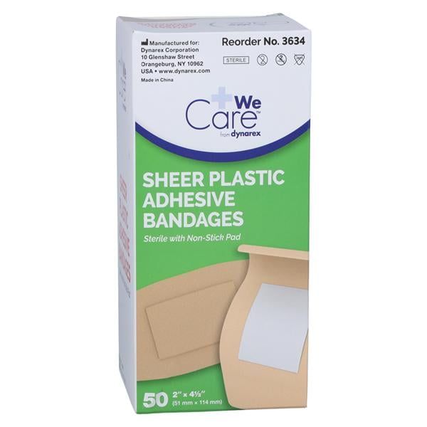 DynaSafety Adhesive Bandage Plastic 2x4.5" Sheer Sterile 50/Bx