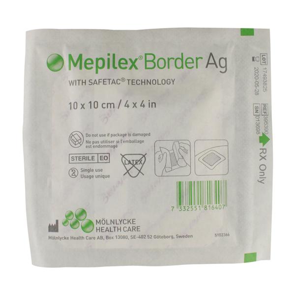 Mepilex Border Ag Foam Dressing 4x4" Adhesive Adherent LF, 10 BX/CA