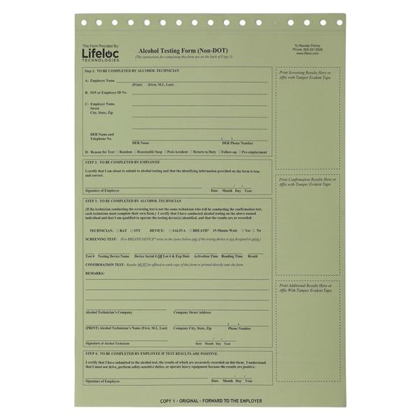 Non-DOT Form For Alcohol Breath Test 100/Pk