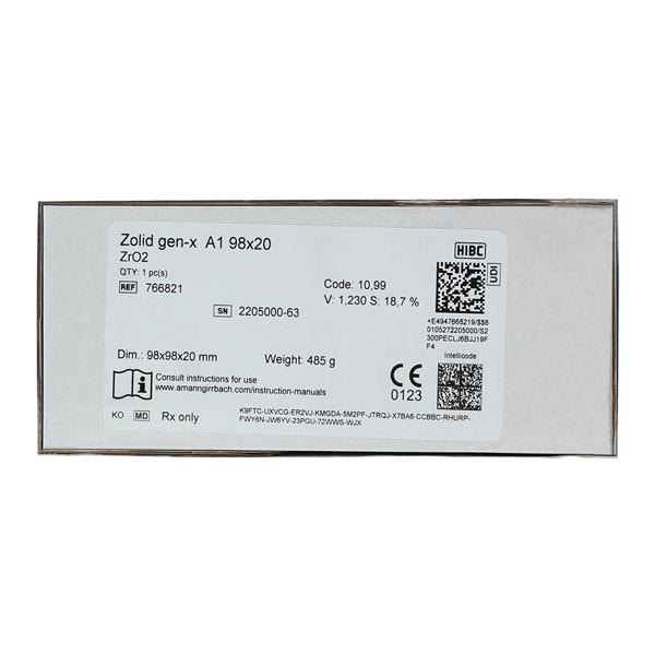 Zolid Gen-X Zirconia Disc A1 98x20 Ea