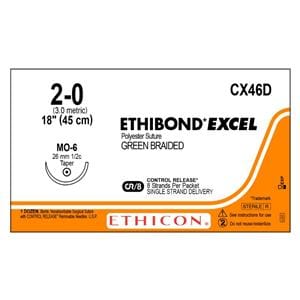 Ethibond Excel Suture 2-0 8-18" Polyester Braid MO-6 Green BX