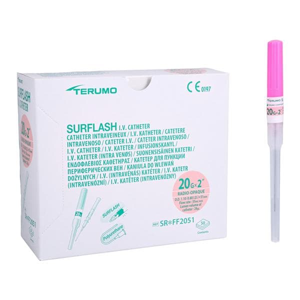 SurFlash IV Catheter 20 Gauge 2" Pink 50/Bx, 4 BX/CA