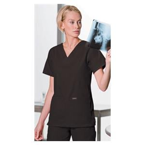 Scrub Shirt V-Neck 4 Pockets Short Sleeves X-Large Black Womens Ea