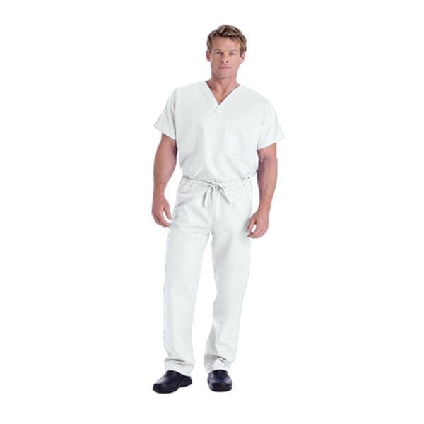 Essentials Scrub Top V-Neck 1 Pocket Short Sleeves X-Small White Unisex Ea