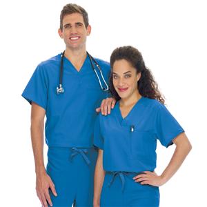 Jockey Scrub Shirt V-Neck 1 Pocket Short Sleeves X-Large Royal Blue Unisex Ea