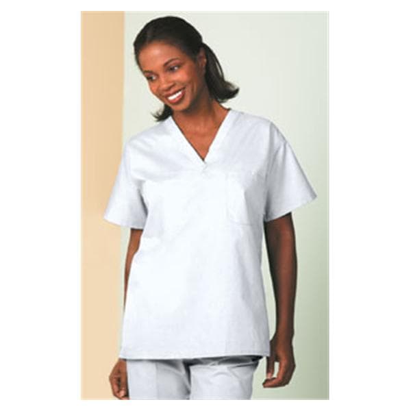 Scrub Shirt 1 Pocket Set-In Short Sleeves X-Small White Unisex Ea