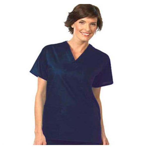 Scrub Shirt V-Neck 2 Pockets Set-In Short Sleeves Large Navy Unisex Ea