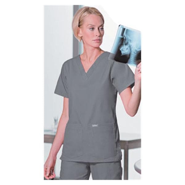 Scrub Shirt V-Neck 4 Pockets Short Sleeves 3X Large Steel Grey Womens Ea