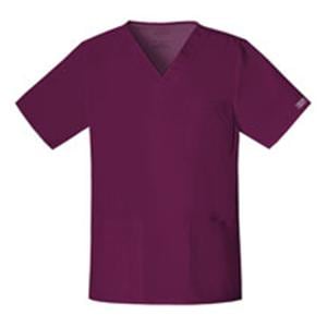 Cherokee Scrub Shirt V-Neck 4 Pockets Short Sleeves Small Wine Unisex Ea