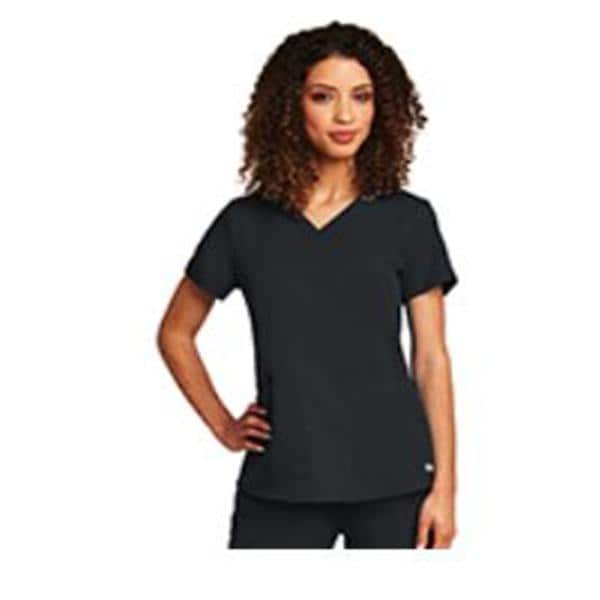Greys Anatomy Scrub Shirt V-Neck 2 Pockets Short Sleeves Medium Steel Womens Ea