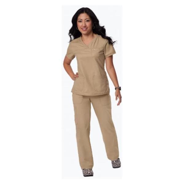 Scrub Shirt 3 Pockets Rib-Trim Short Sleeves X-Large Camel Womens Ea