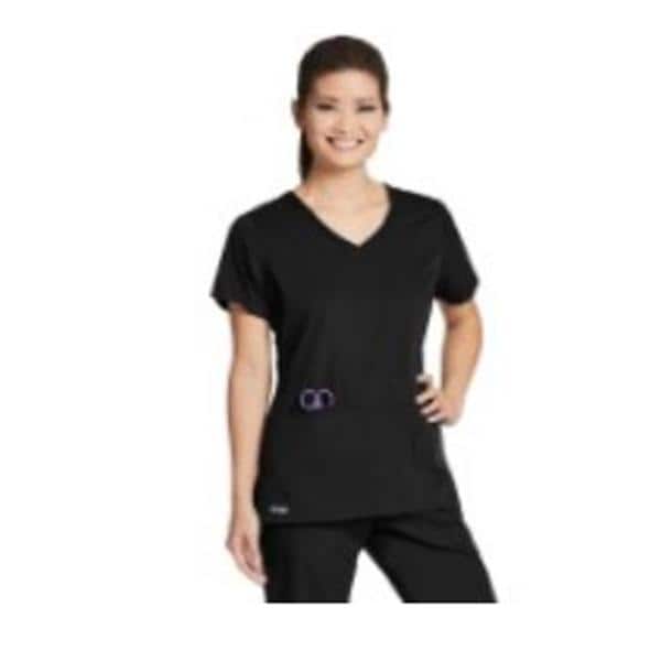 Scrub Top V-Neck 4 Pockets Large Black Ea
