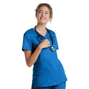 Scrub Top V-Neck Tunic 3 Pockets Small Royal Womens Ea