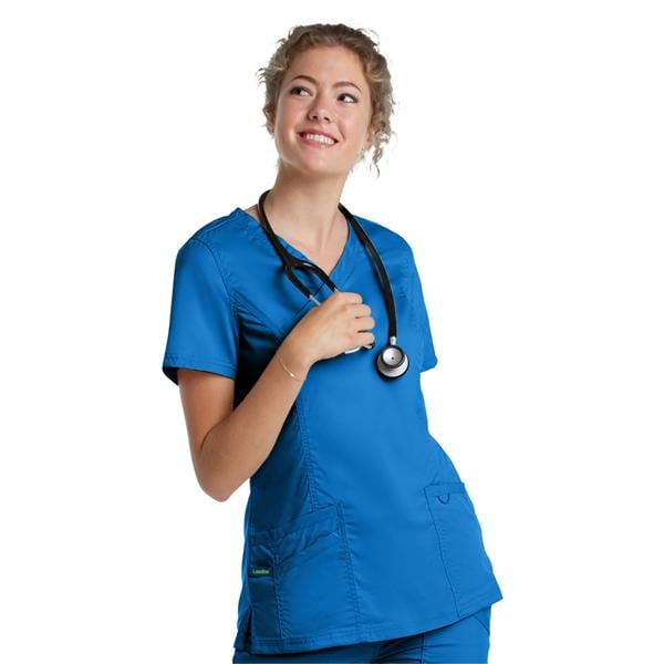 Scrub Top V-Neck Tunic 3 Pockets Small Royal Womens Ea