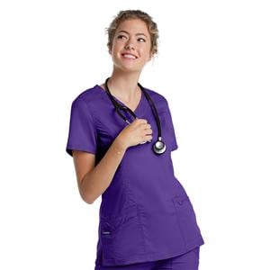 Scrub Top V-Neck Tunic 3 Pockets Large Grape Womens Ea