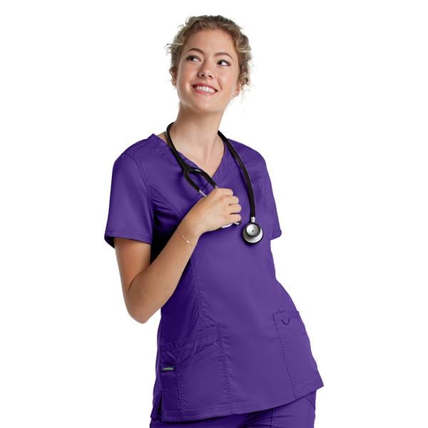 Scrub Top V-Neck Tunic 3 Pockets Medium Grape Womens Ea