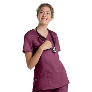 Scrub Top V-Neck Tunic 3 Pockets 2X Small Wine Womens Ea