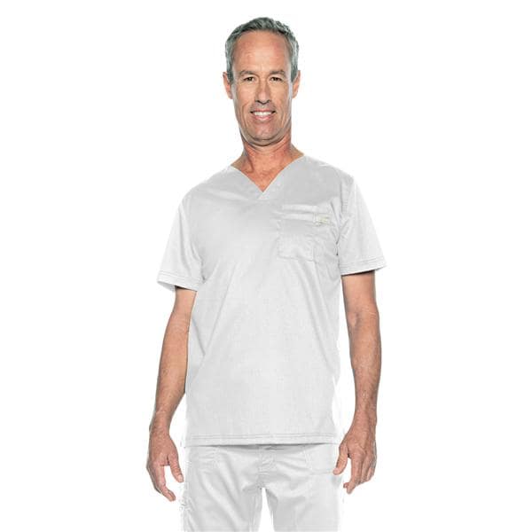 Proflex Scrub Top V-Neck 2 Pockets Small White Unisex Ea
