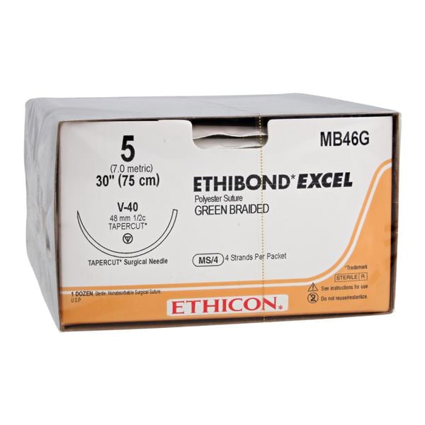 Ethibond Excel Suture 5 4x30" Polyester Braid V-40 Green Bx
