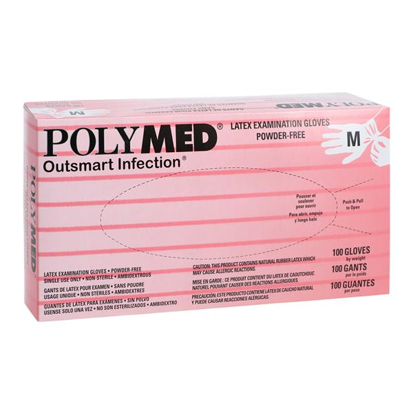 Polymed Latex Exam Gloves Medium White Non-Sterile 100/Bx