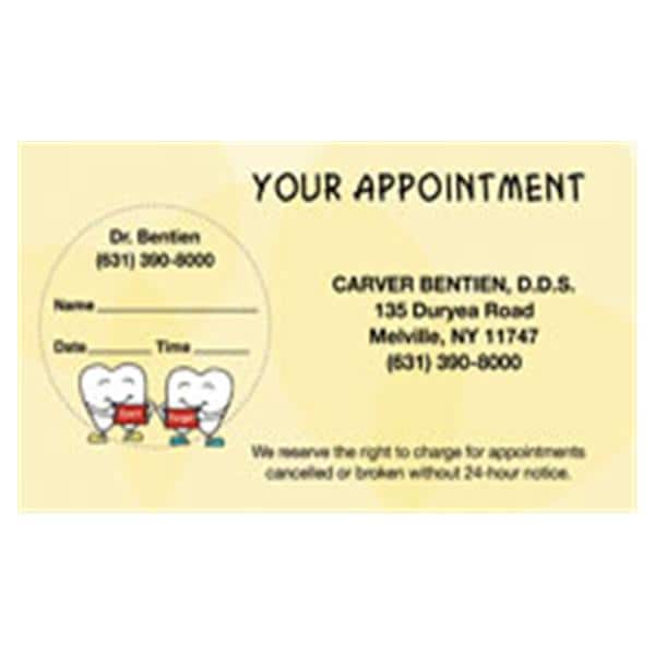 Peel N Stick Appointment Card 2 Teeth 500/Bx