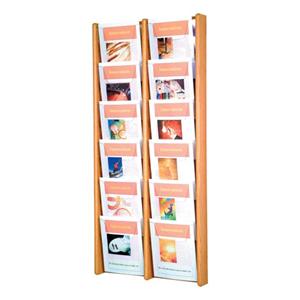 Stance Wall Magazine Display 12 Pockets Light Oak 21.25 in x 48 in x 3 in Ea