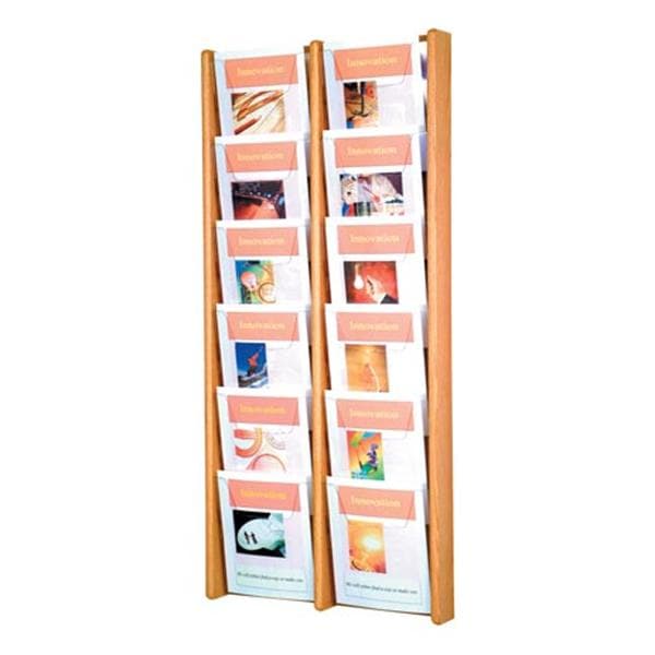 Stance Wall Magazine Display 12 Pockets Light Oak 21.25 in x 48 in x 3 in Ea