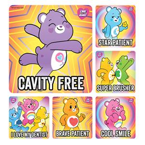 Stickers Children's 2.5 in x 2.5 in Care Bears Dental 100/Rl